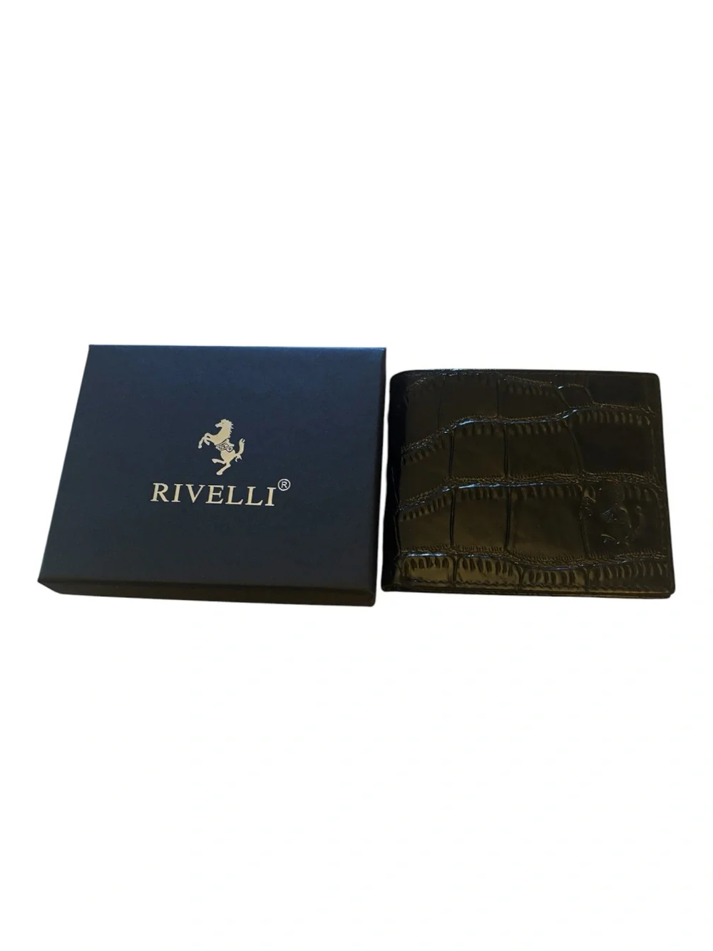 Black Croc-Embossed Leather Bi-Fold Men’s Wallet NIB